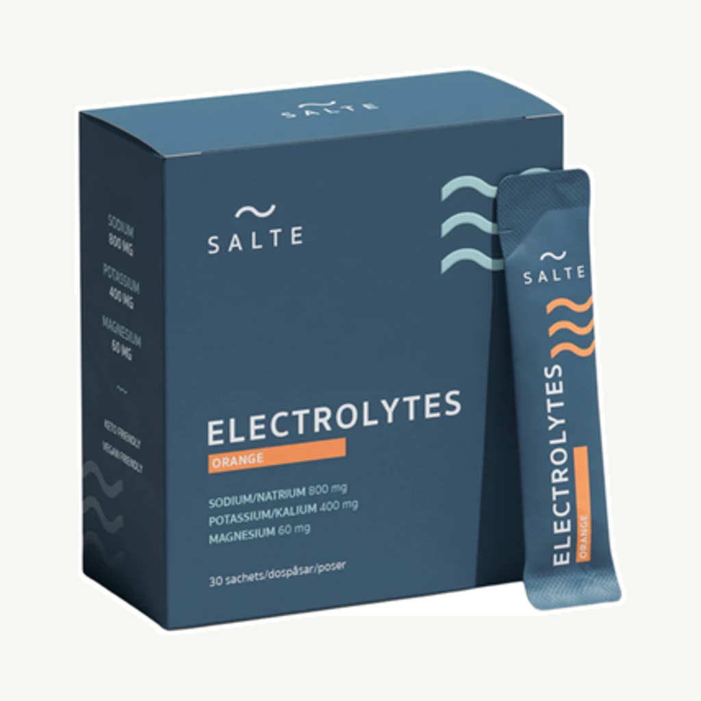 Förpackningen till Salte Elektrolyter Apelsin 30p