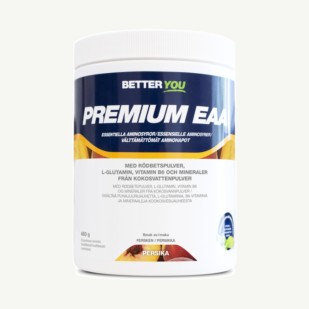 Förpackningen till Better You Premium EAA Persika 480 g