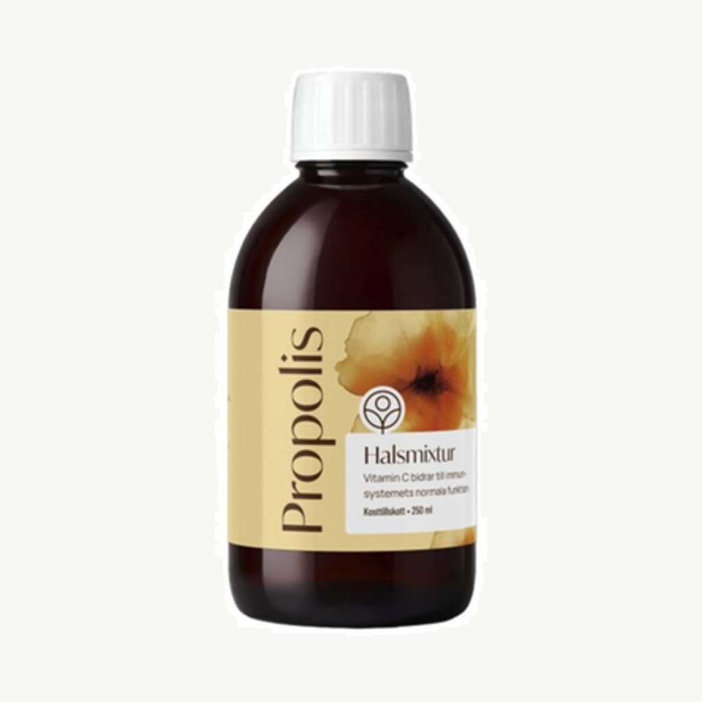 Förpackningen till Propolis Halsmixtur 250ml