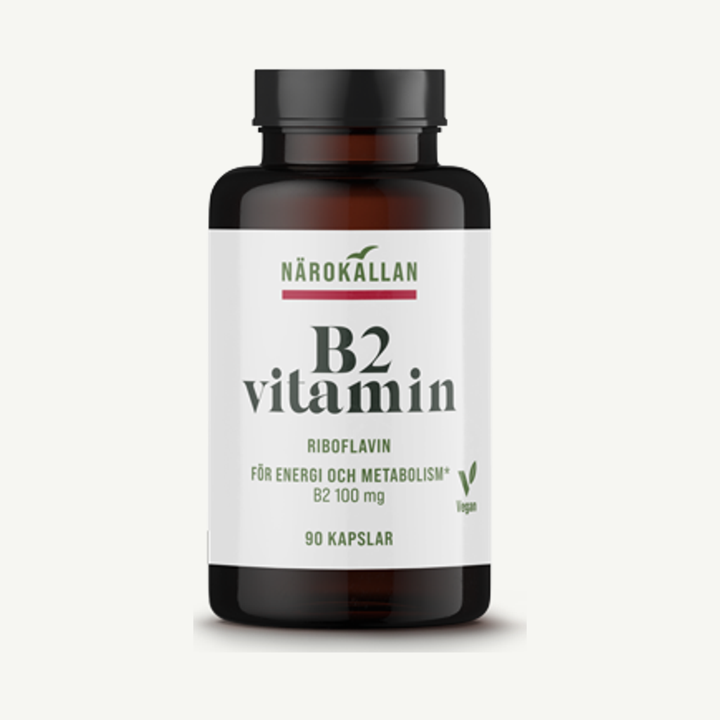 Förpackningen till Närokällan B2 Riboflavin 100 mg 90 kapslar