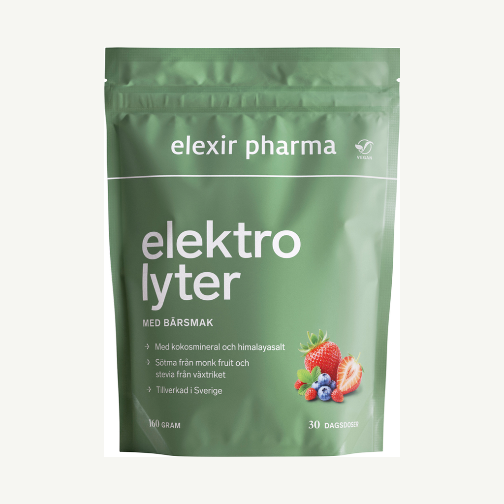 Förpackningen till Elexir Pharma Elektrolyter Bär 160 g