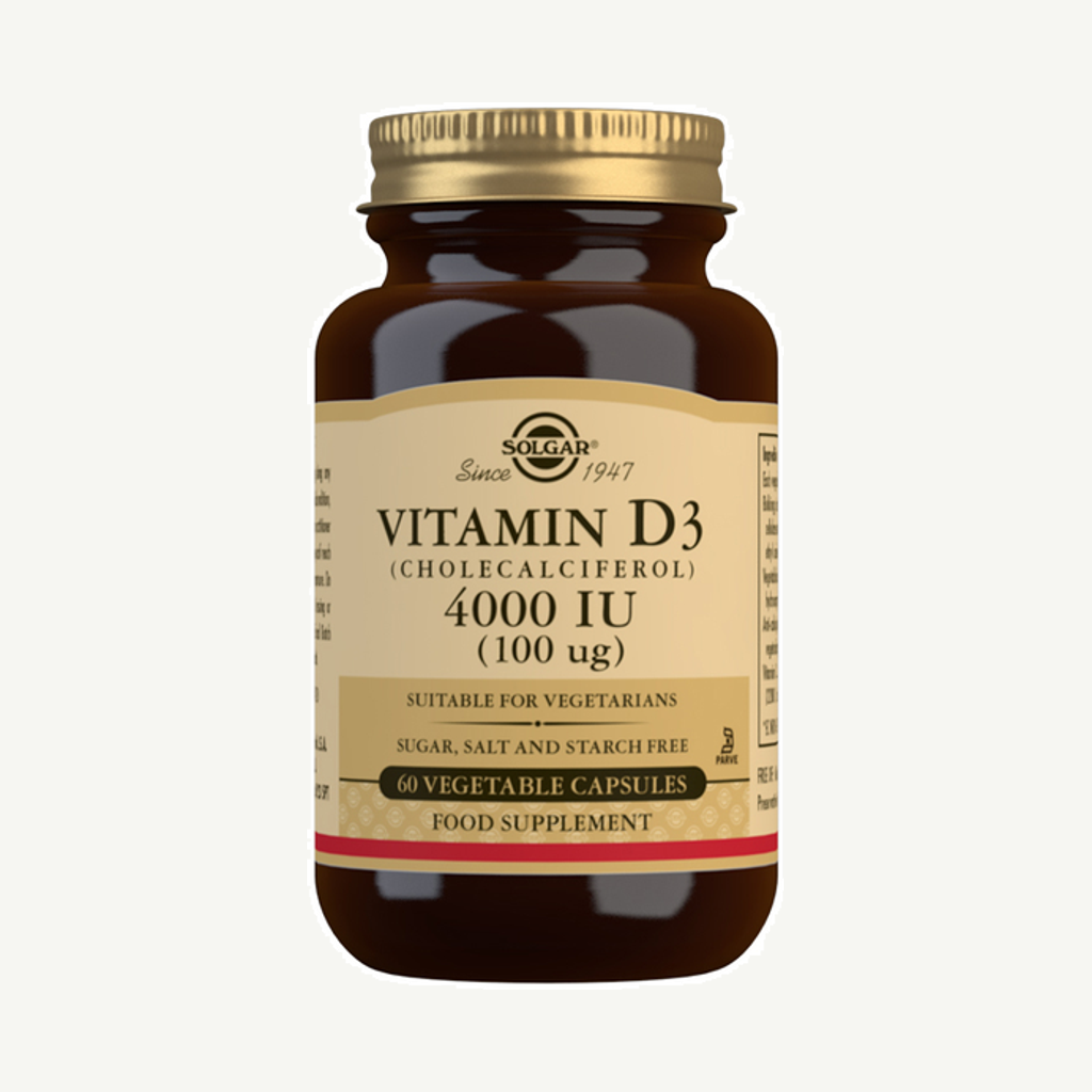 Förpackningen till Vitamin D3 4000 IU (100 µg), 60 vegetabiliska kapslar