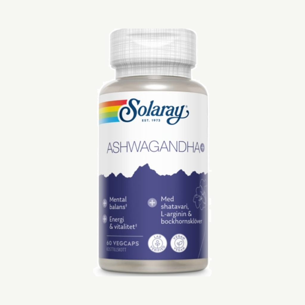 Förpackningen till Solaray Ashwagandha+ 60 st kapslar