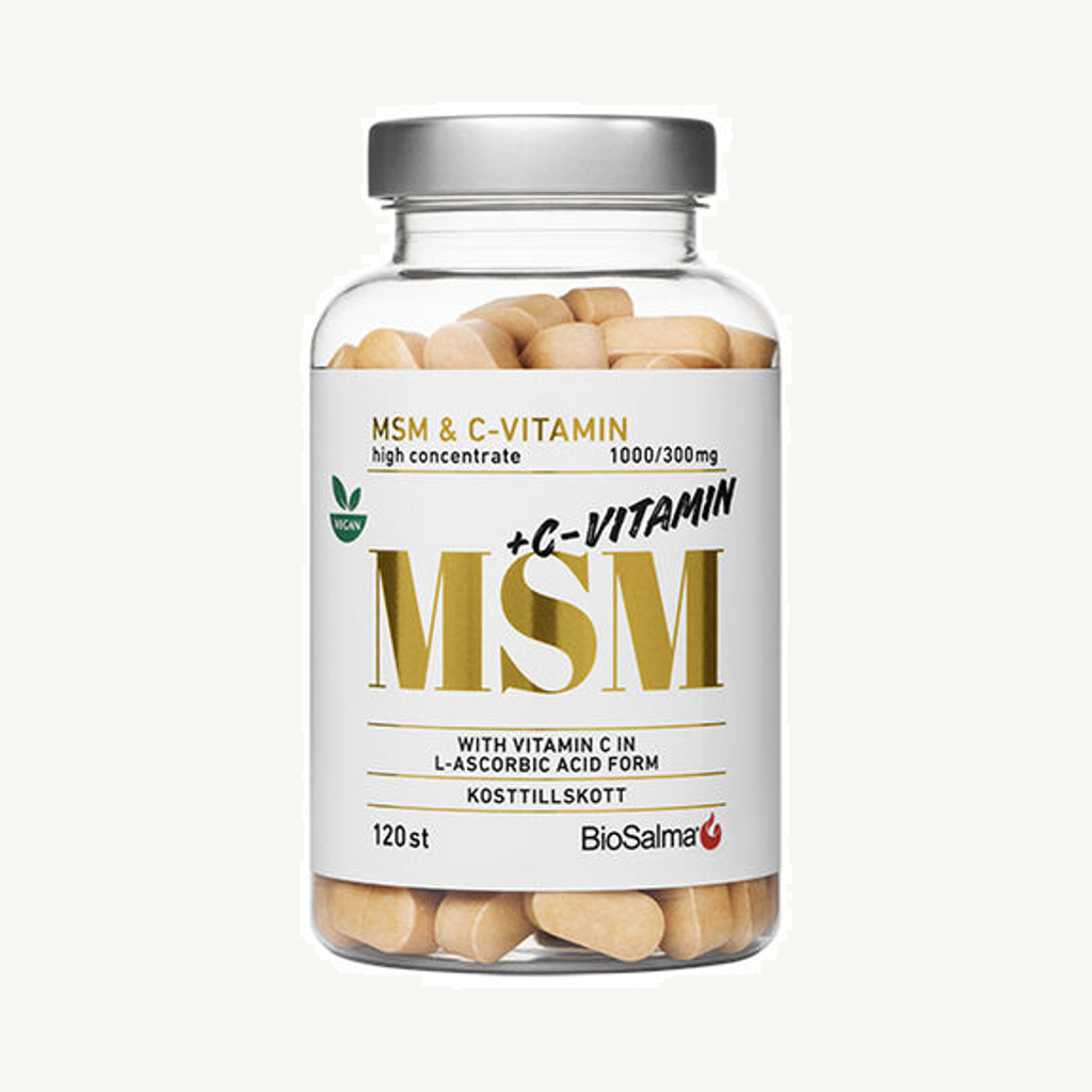 Förpackningen till MSM + C-vitamin 120 tabletter