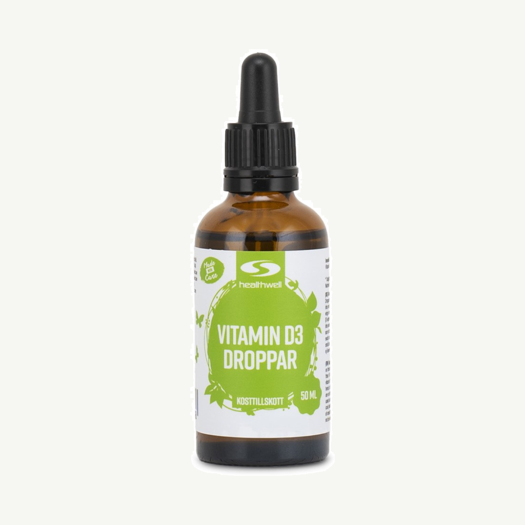 Förpackningen till Healthwell Vitamin D3 Droppar
