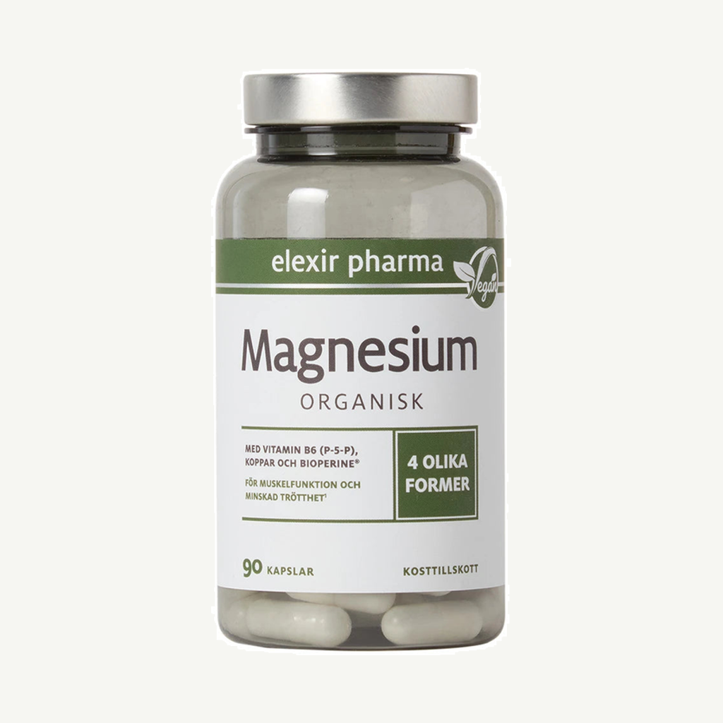 Förpackningen till Elexir Pharma Magnesium Organisk 90 caps