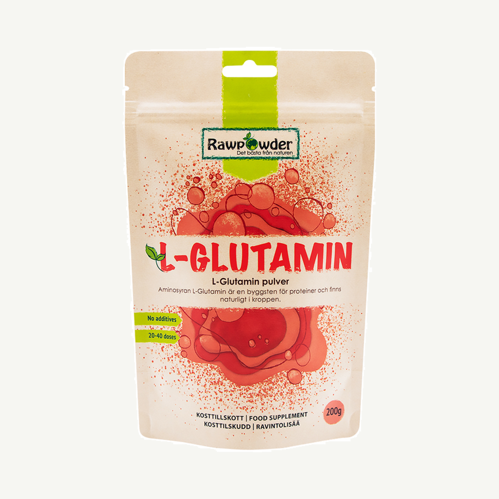 Förpackningen till Rawpowder Glutamin 200g