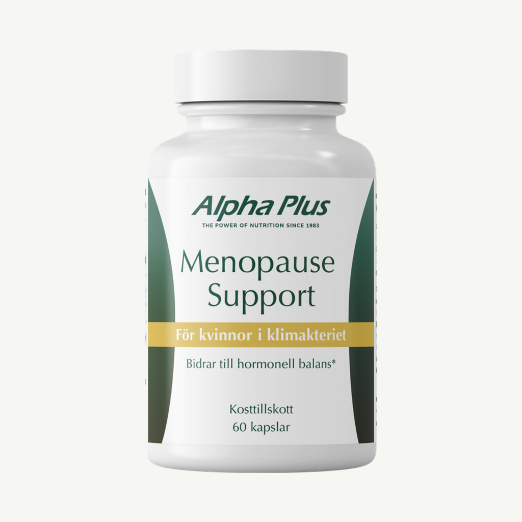 Förpackningen till Alpha Plus Menopause Support 60 kapslar