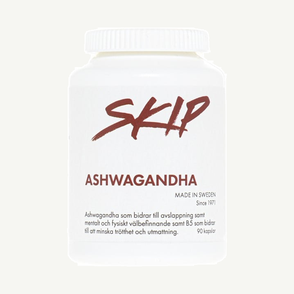 Förpackningen till Skip Ashwagandha 90 kapslar
