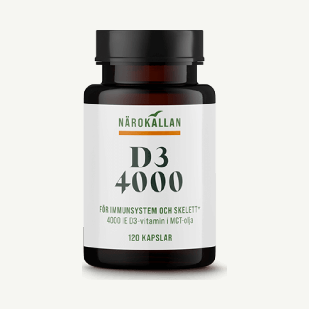 Förpackningen till Närokällan D3-vitamin 4000 IE 120 kapslar
