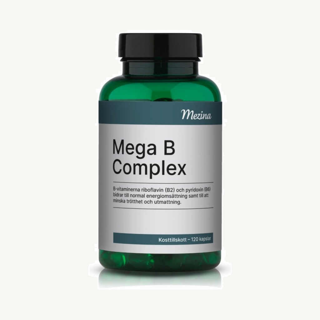 Förpackningen till Mezina Mega B Complex 120 kapslar