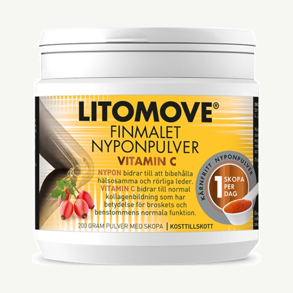 Förpackningen till Litomove Nyponpulver Vitamin C 200 g