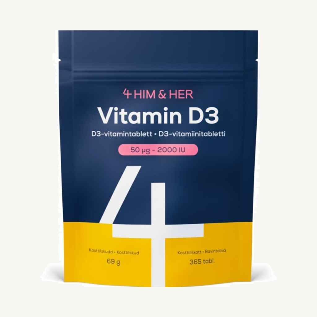Förpackningen till 4 HIM & HER Vitamin D3 2000 IE / 50 µg 365 tabletter