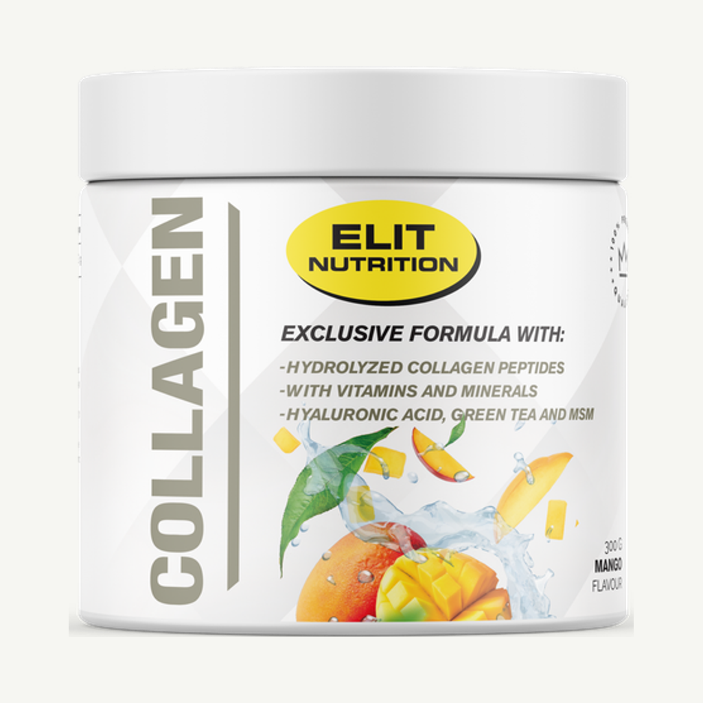 Förpackningen till Elit Nutrition Collagen Pulver Mango 300 g