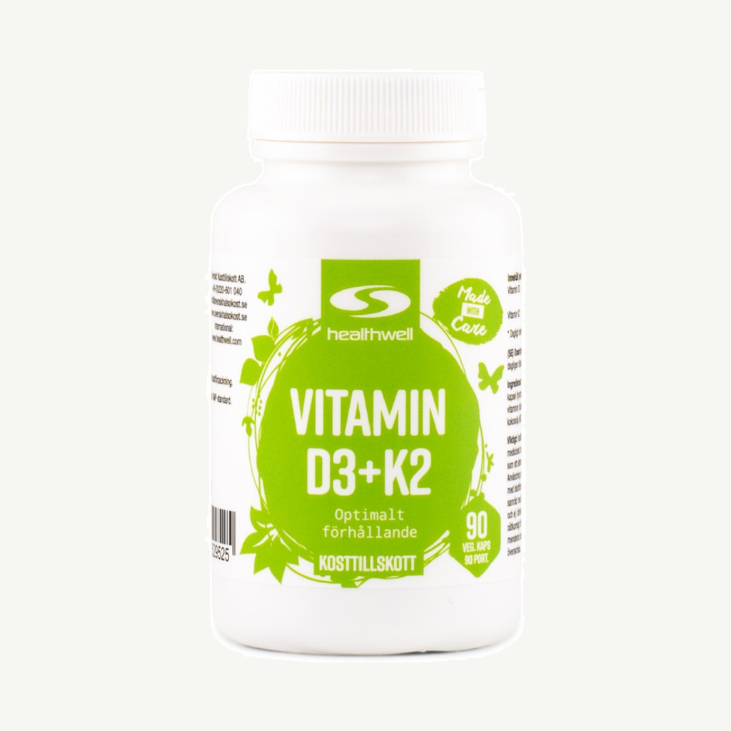 Förpackningen till Healthwell Vitamin D3+K2