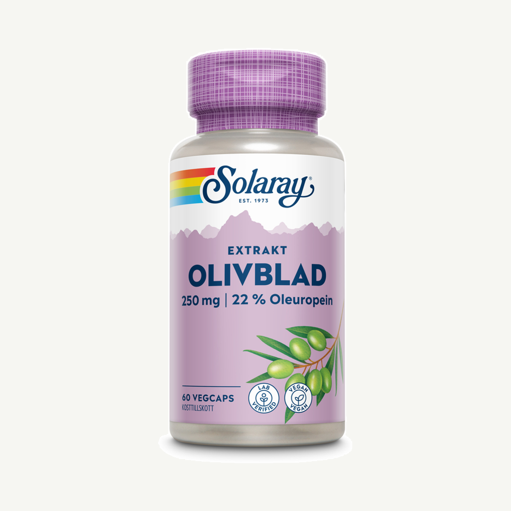 Förpackningen till Solaray Olivblad 60 kapslar