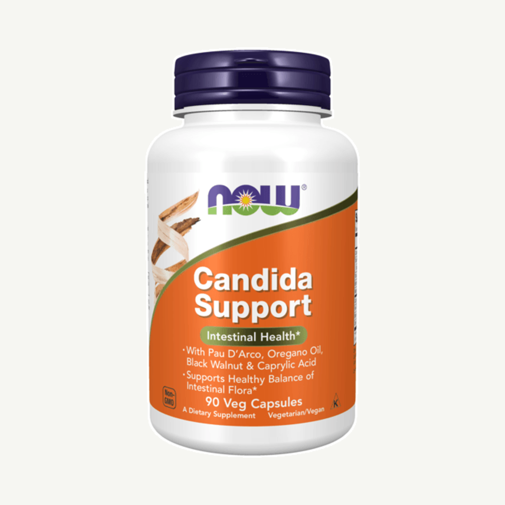 Förpackningen till NOW Candida Support 90 kapslar