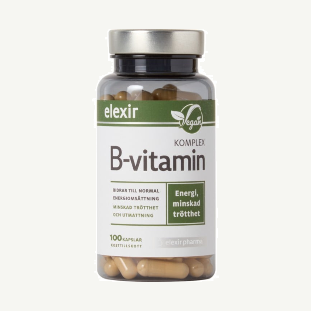 Förpackningen till Elexir B-vitamin Komplex 100 kapslar