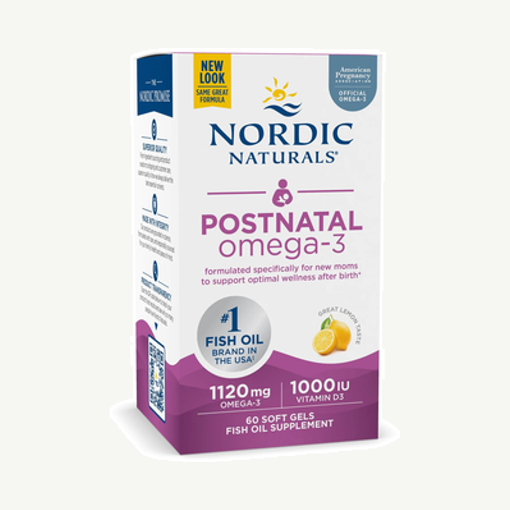 Förpackningen till Postnatal Omega-3 1120mg 60k