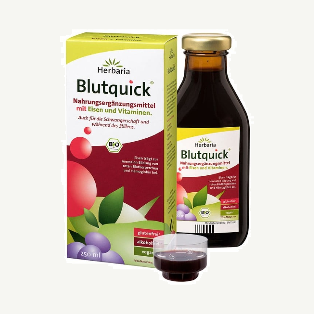 Förpackningen till Herbaria Blutquick 250 ml