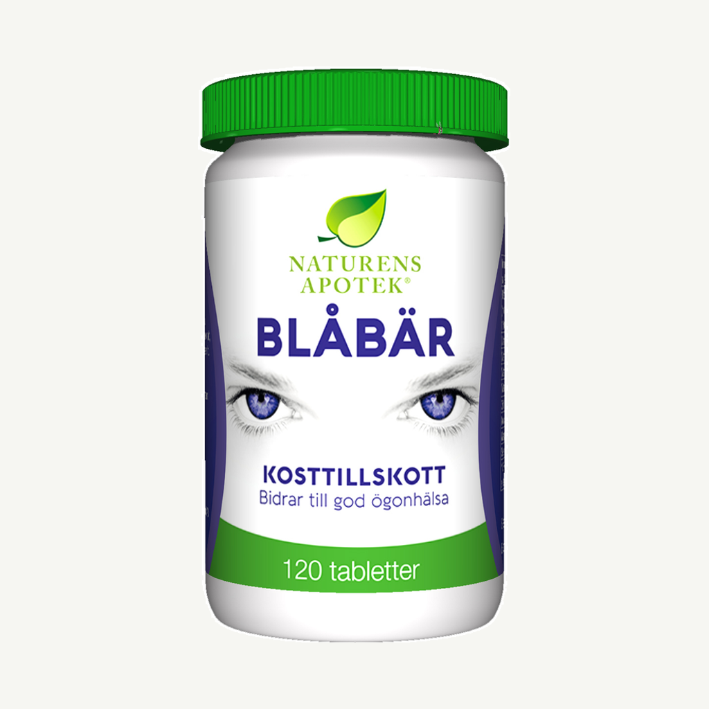 Förpackningen till NATURENS APOTEK Blåbär 120 tabletter
