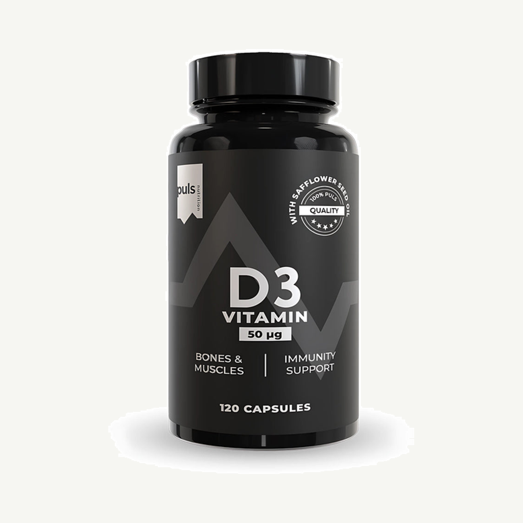 Förpackningen till Puls Nutrition Vitamin D3 50µg 120 capsules
