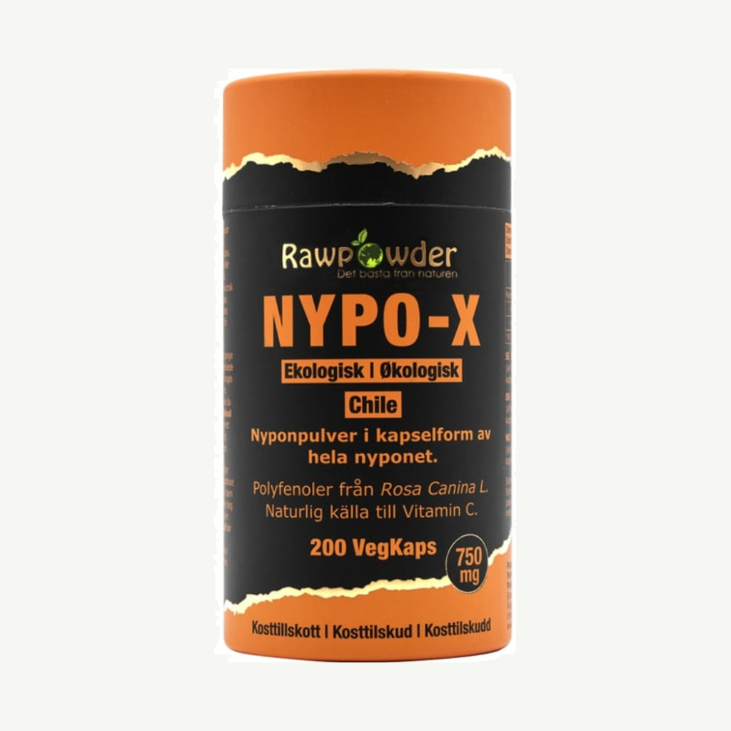 Förpackningen till Rawpowder Nypo-X 750 mg 200 kapslar