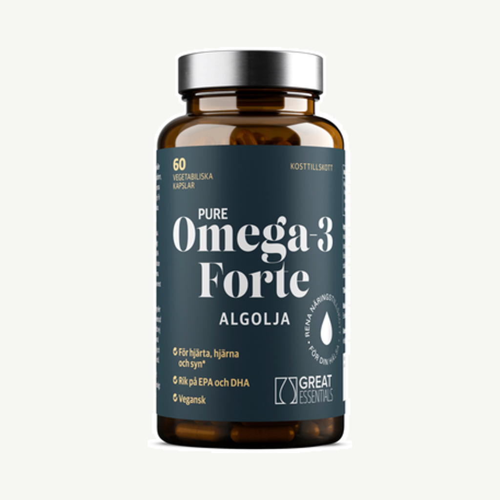 Förpackningen till Omega-3 Algolja Forte 750mg 60k