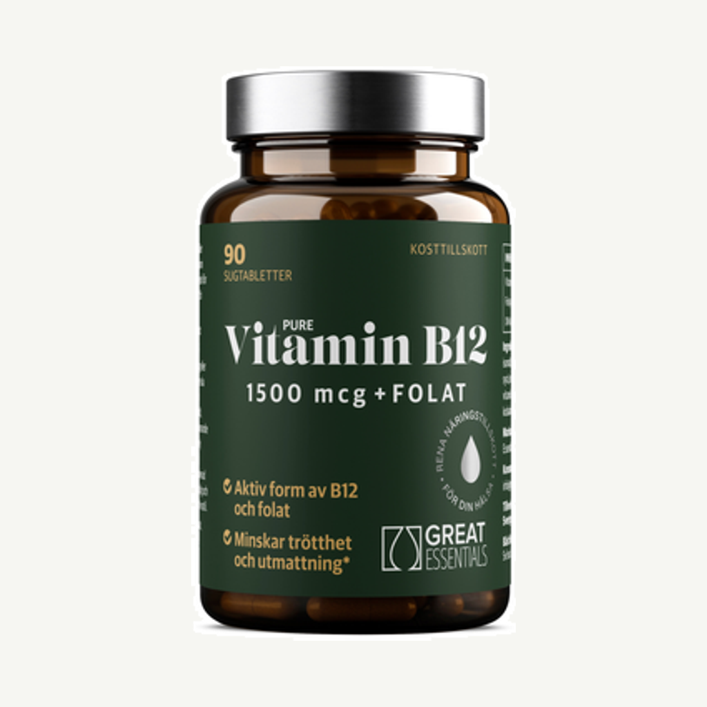 Förpackningen till B12-vitamin Adenosyl-/Metylkobalamin 1500mcg + Folat 90t