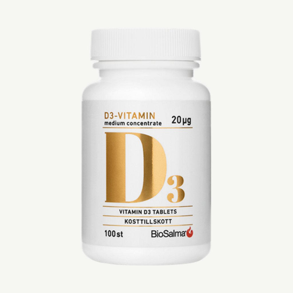 Förpackningen till D3-vitamin Medium Concentrate 20 µg, 100 tabletter