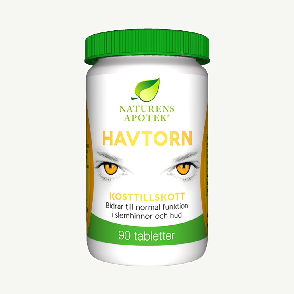 Förpackningen till Naturens Apotek Havtorn 90 tabletter