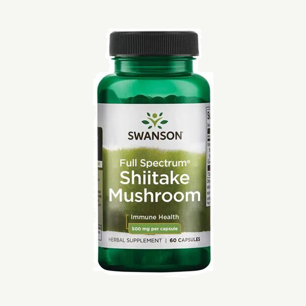 Förpackningen till Full Spectrum Shiitake Mushroom 500 mg 60 kapslar