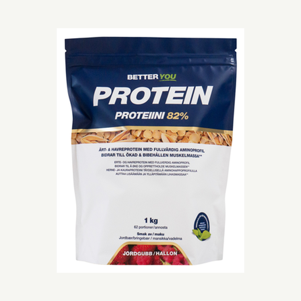 Förpackningen till Ärt-Havreprotein Jordgubb/Hallon 1kg