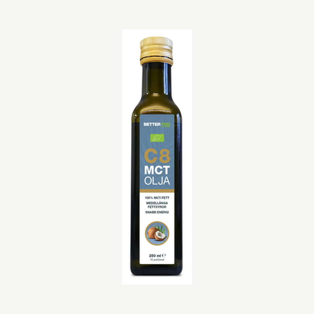 Förpackningen till C8 MCT-olja 250ml