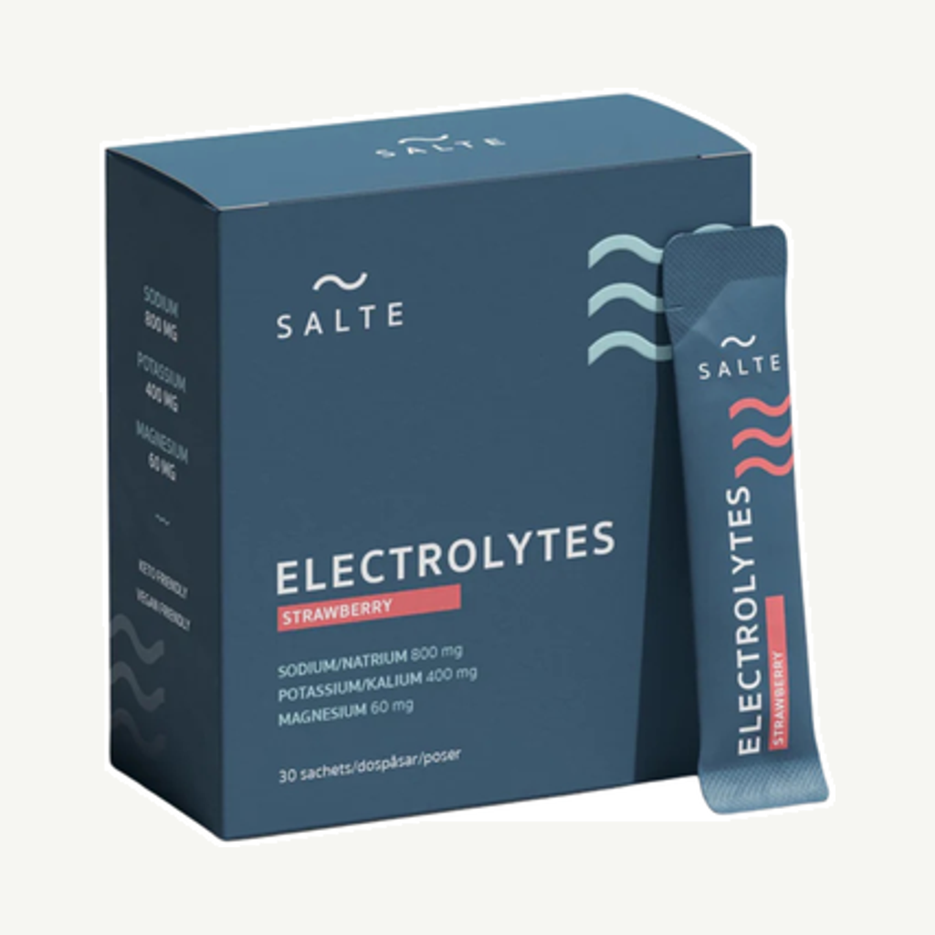 Förpackningen till Salte Elektrolyter Jordgubb 30p