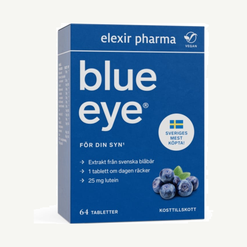 Förpackningen till Elexir Blue Eye 64 tabletter