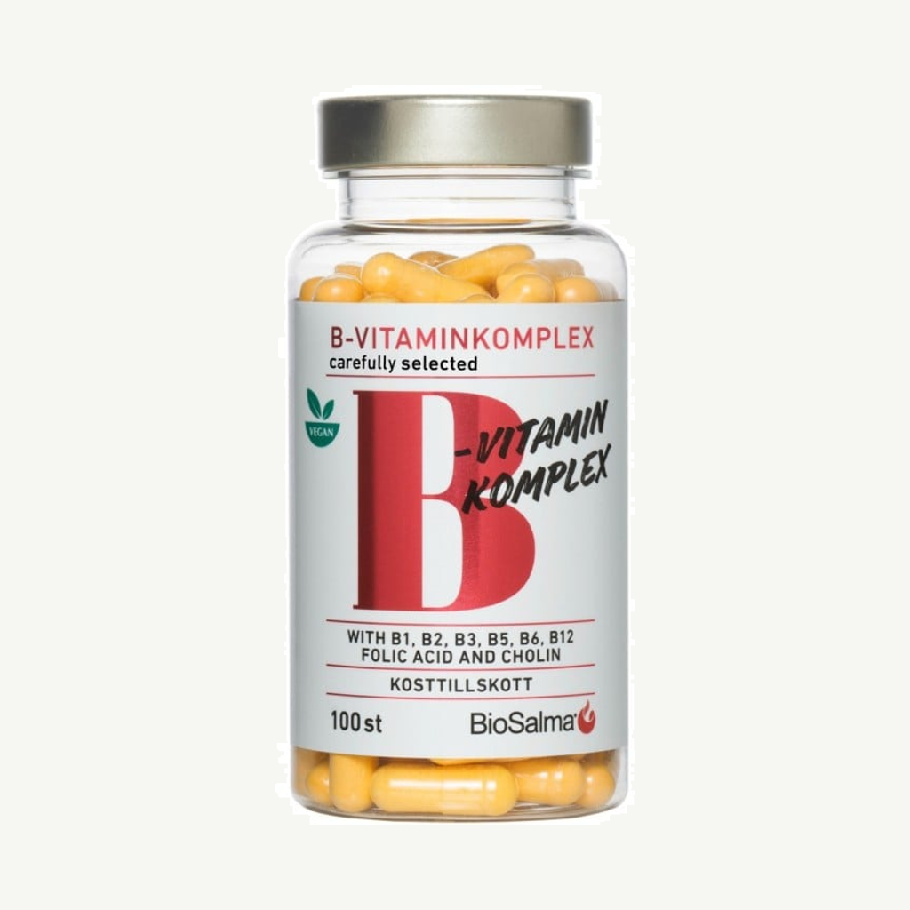 Förpackningen till BioSalma B-Vitaminkomplex 100 kapslar