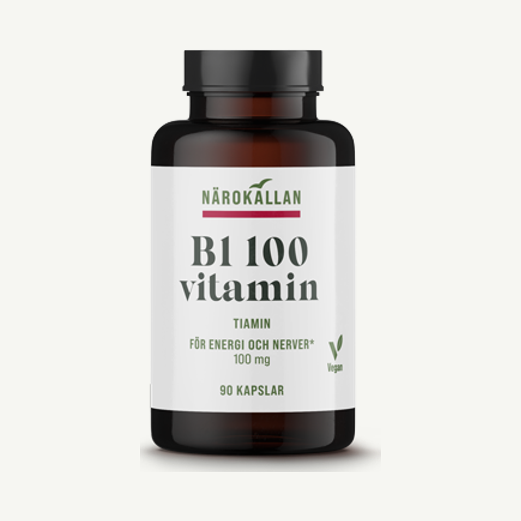 Förpackningen till Närokällan B1 100 mg 90 kapslar
