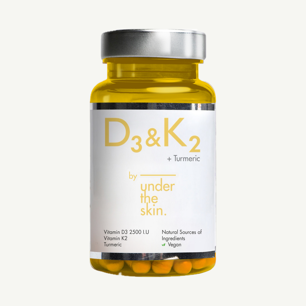 Förpackningen till Under the Skin D3 & K2 + Gurkmeja 60 kapslar