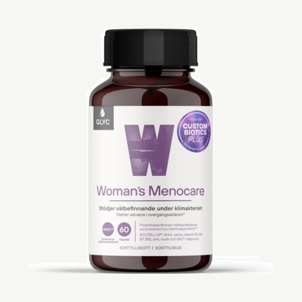 Förpackningen till GLYC Custom Biotics Plus Women Menocare 60 kapslar