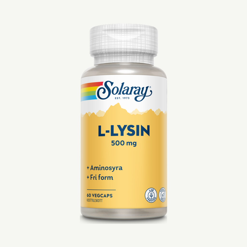 Förpackningen till Solaray L-lysin 60 kapslar