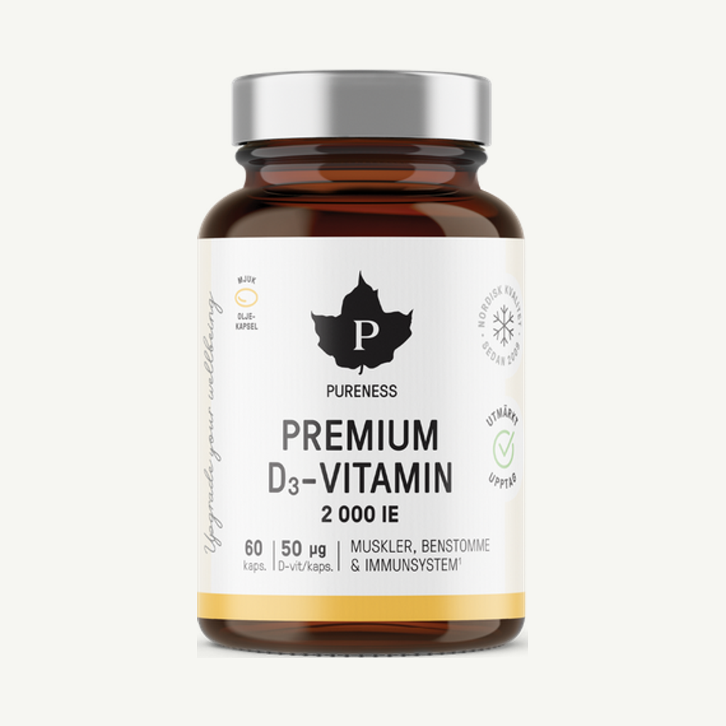 Förpackningen till Premium D3-vitamin 2000 IE - 60 kapslar