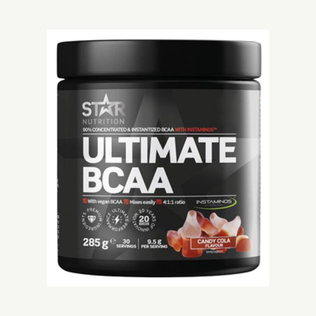 Förpackningen till Ultimate BCAA Candy Cola 285g