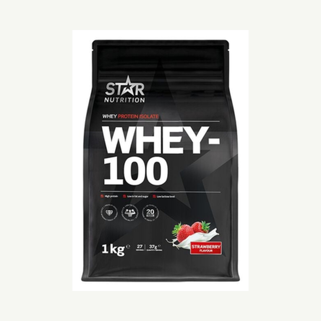 Förpackningen till Whey-100 Jordgubb 1kg