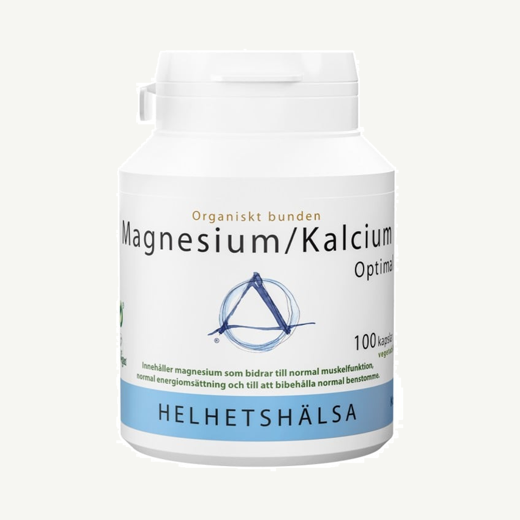 Förpackningen till Helhetshälsa Magnesium/Kalcium Optimal 100 kapslar