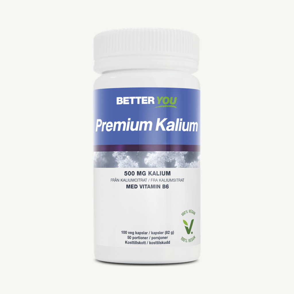 Förpackningen till Better You Premium Kalium 500 mg 100 kapslar