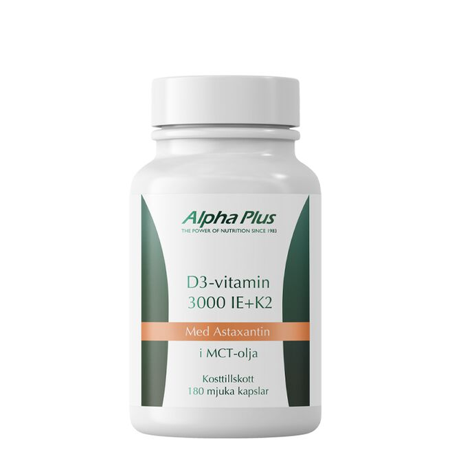 Förpackningen till D3-vitamin 3000 IE + K2 180 kapslar