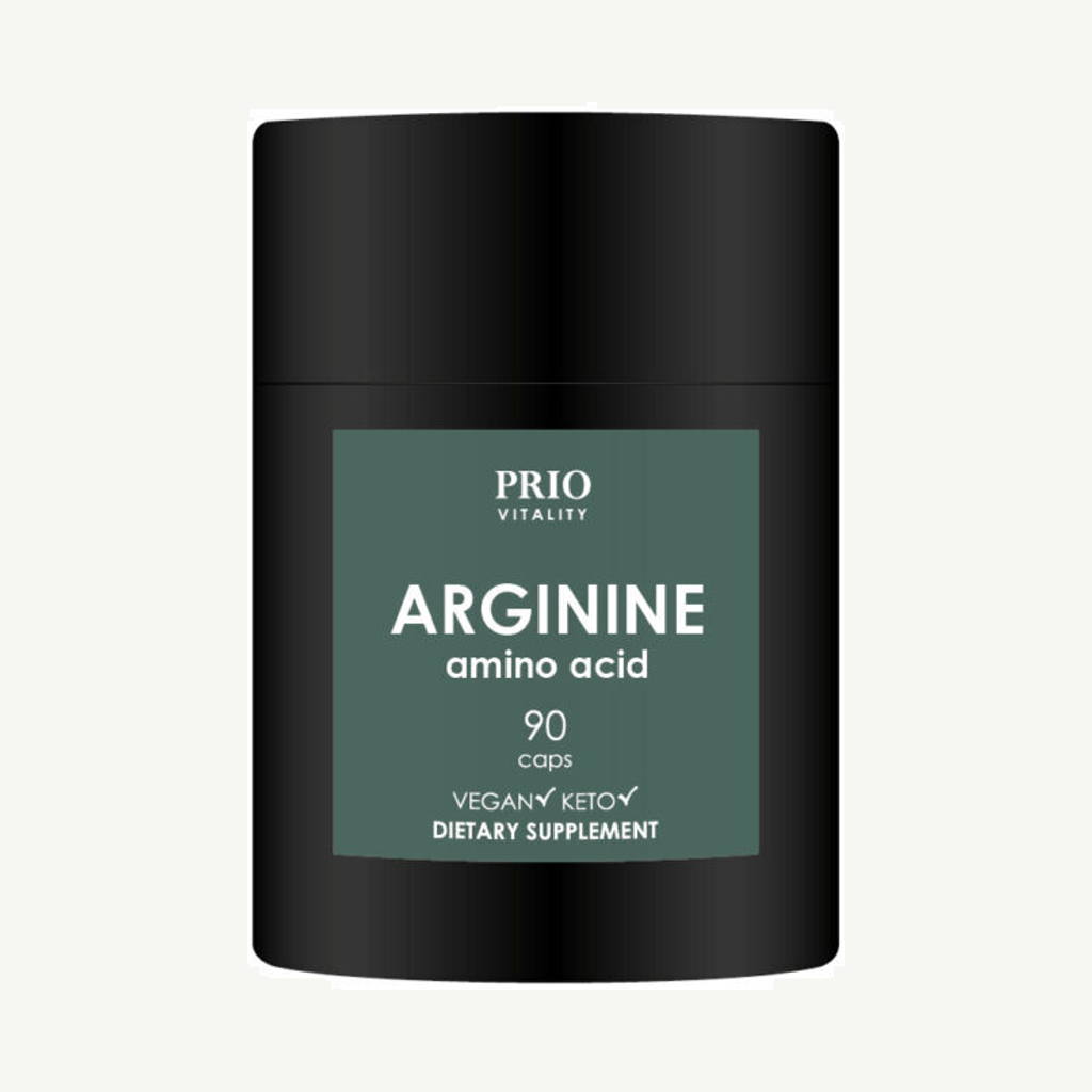Förpackningen till Prio Vitality Arginine 90 kap