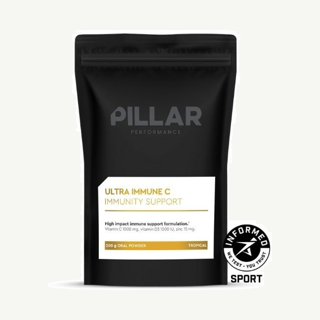 Förpackningen till Pillar Performance Ultra Immune C Powder Tropical Pouch 200g