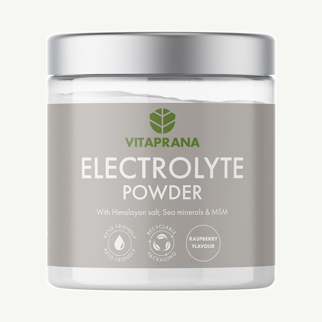 Förpackningen till Vitaprana Electrolyte Powder Raspberry 375g
